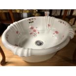 VINTAGE DECORATIVE CERAMIC BASIN WITH TRANSFER PRINTED FLOWERS VERY GOOD CONDITION MEASUREMENTS: H X