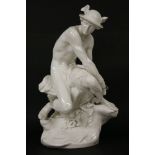 A large late 19th/early 20th Century KPM white porcelain model of Mercury/Hermes wearing a winged