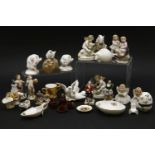 A box of small china ornaments, including four Copenhagen and Vienna mice