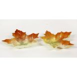 A pair of Royal Worcester dishes of leaf form, with registration number to base, both 8cm wide (2)