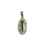 A 9ct gold emerald and diamond oval cluster pendant