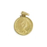 A full sovereign dated 1974, channel set pendant