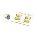 A gold single stone opal doublet cabochon ring, marked 10K, together with a pair of 9ct gold