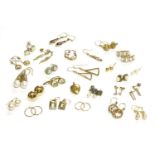 A collection of twenty six pairs of earrings, to include a pair of 9ct gold ball stud earrings, a