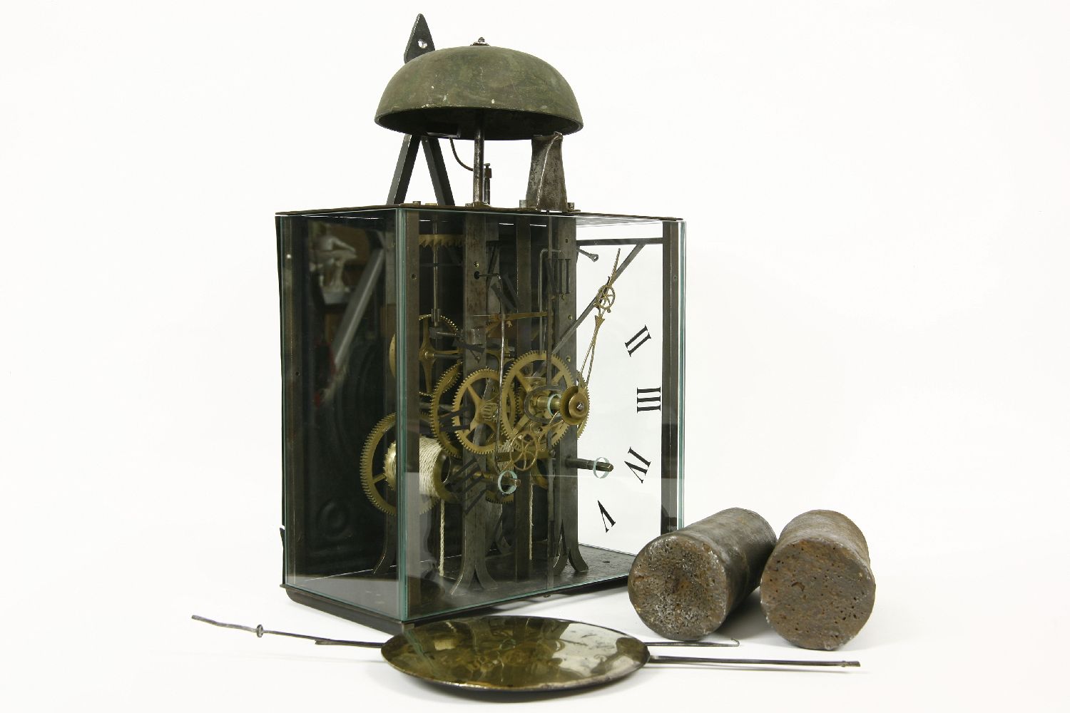 An 18th century Continental eight day hour striking clock movement, pendulum and weights, now - Image 3 of 3