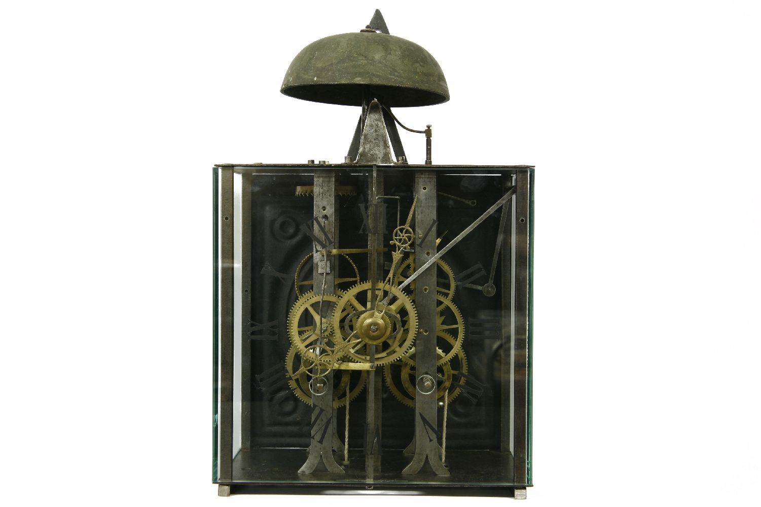 An 18th century Continental eight day hour striking clock movement, pendulum and weights, now