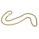A 9ct gold rope chain necklace with bolt ring clasp 16.43g
