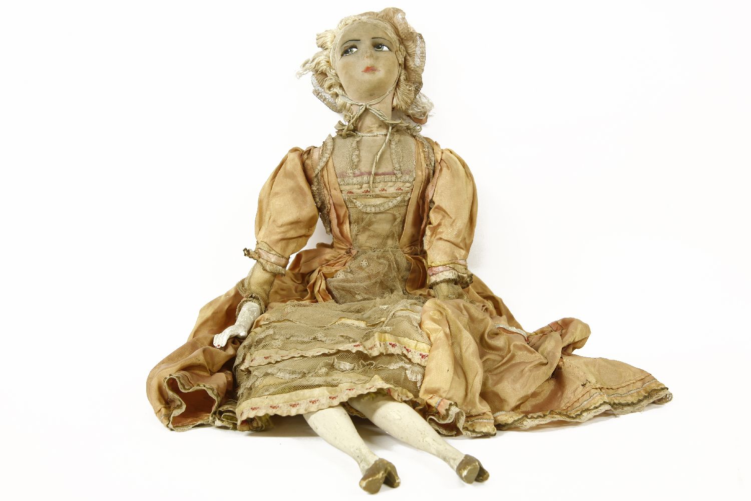 A large jointed fabric and plaster doll, 84cm long