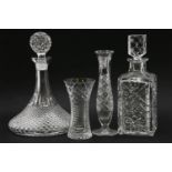 A quantity of cut glass, to include decanters, vases, and bowls, etc