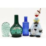 A collection of glassware, to include a large green glass dump paperweight, a Murano glass clown