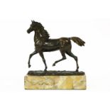 A 19th century continental grand tour type bronze of a prancing horse, on naturalistic base and