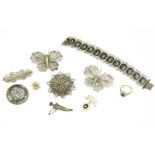 A collection of costume jewellery, to include an America gold single green stone tie-tack (tested as