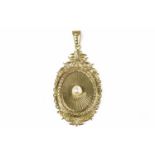 A 9ct gold single cultured pearl locket, with scrolling decoration,5.76g