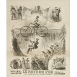 A French circus tightrope cycling poster,c.1895, lithographic advertising poster Le Pays de l’Or,