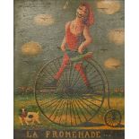 *Jean Carrau (French, 1925-1996)'LA PROMENADE...'Signed u.r., oil on copper32 x 27cm, in an oak