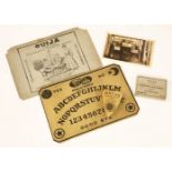 A Ouija 'Egyptian Luck Board',by William Field, Baltimore MD, USA, complete with fragments of the