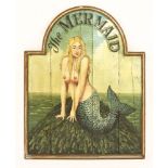 An unusual mermaid sign,1970s, 'The Mermaid', an erotic hand-painted sign in the style of a