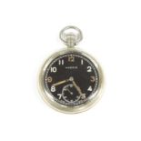 A Moeris military issue pocket watch, the back engraved with the Broad Arrow 'Crows Foot' mark