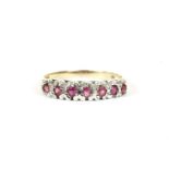 A 9ct gold round cut ruby half eternity ring, finger size N,1.68g