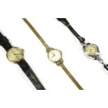 A ladies 9ct gold Omega mechanical bracelet watch, with later bracelet, white dial with baton