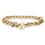 A gold hollow curb link bracelet with padlock, stamped 9ct 17.29g