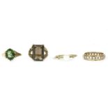 A 9ct gold emerald cut smokey quartz ring, with stylised split shoulders, a 9ct gold single stone