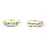A gold four stone illusion set diamond ring, (tested as approximately 18ct gold) and a gold illusion