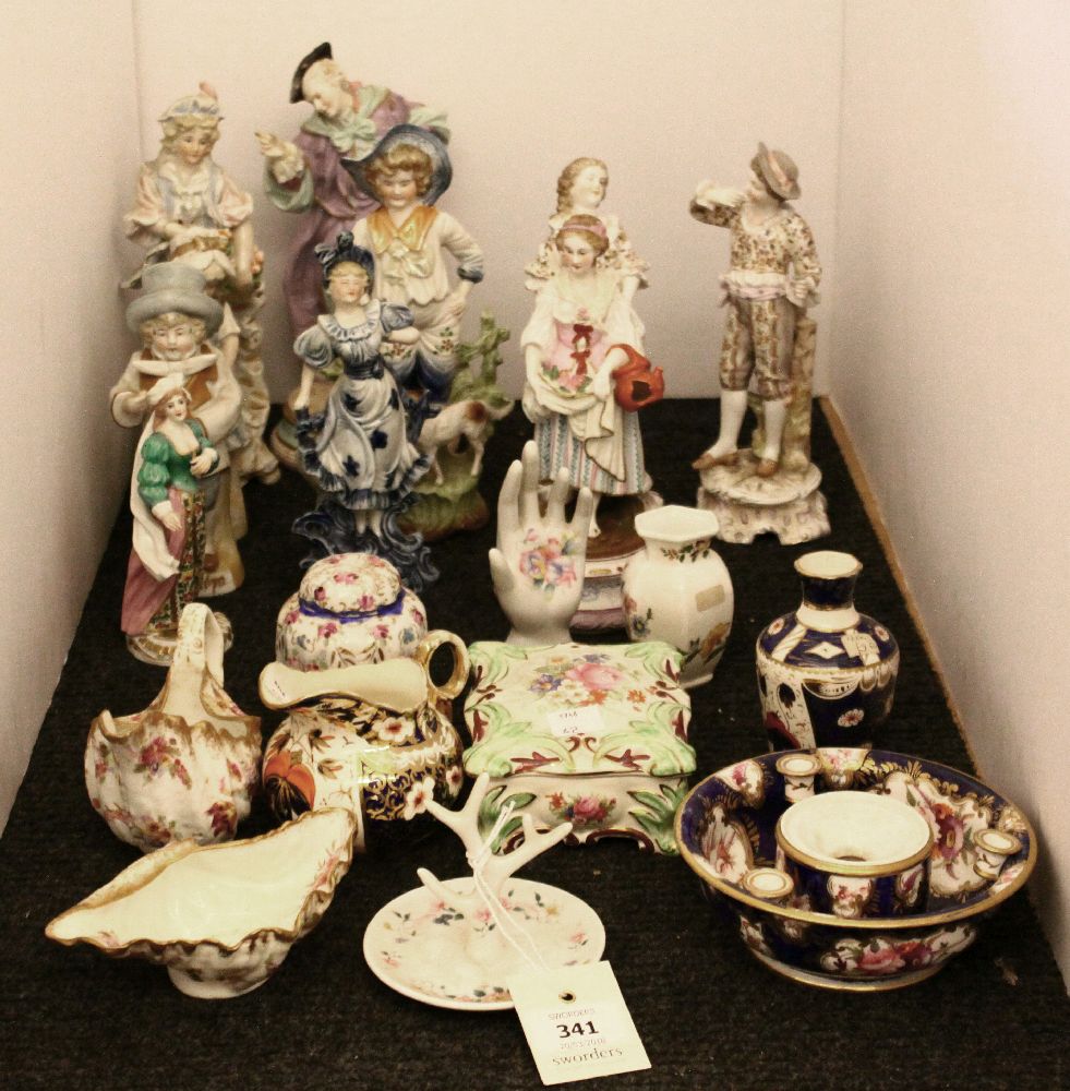 Decorative ceramics: two pairs of china figures, further figures, vases, box, jugs, etc - Image 2 of 2