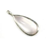 A silver pear shaped rub set rose quartz pendant