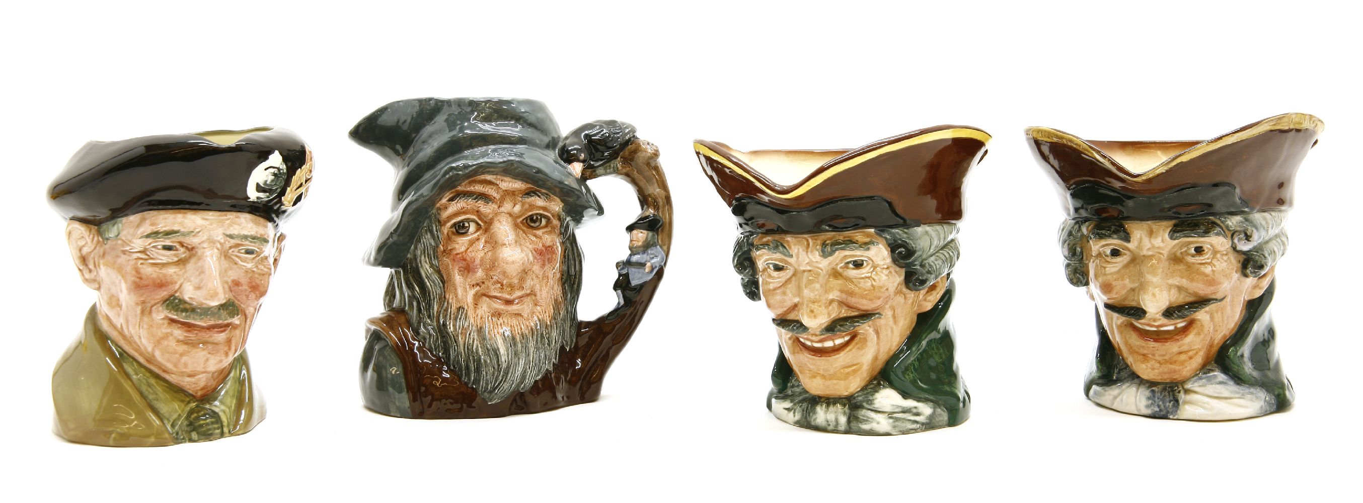 Four Royal Doulton character jugs, to include two Dick Turpin, Rip Van Winkle and Monty