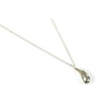 A sterling silver Tiffany teardrop necklace, with a teardrop pendant, a silver neck chain, and a
