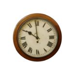 A 19th century circular mahogany cased fusee wall clock, with painted dial, 12inch dial (dial poor)