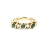 A 9ct gold five stone circular cut emerald and diamond half eternity ring,eternity - 3.71g