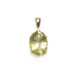 A 9ct gold brilliant cut diamond and oval mixed cut lemon quartz pendant