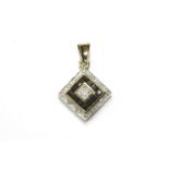 A 9ct gold square diamond and sapphire cluster pendant,1.15g
