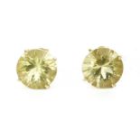 A pair of 9ct gold round mixed cut lemon quartz stud earrings