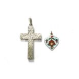 A collection of costume jewellery, to include a silver cross pendant with engraved floral
