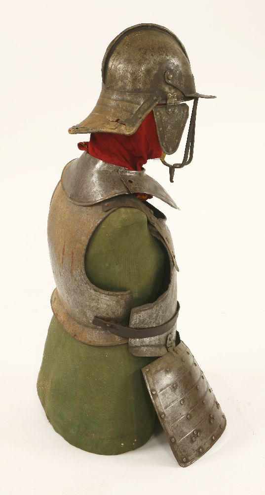 A Cromwellian soldier's armour, mid-17th century, comprising: a lobster tail helmet, a - Image 3 of 3