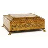 An inlaid and gilt mounted table box,19th century, the hinged top opening to reveal three mirrors