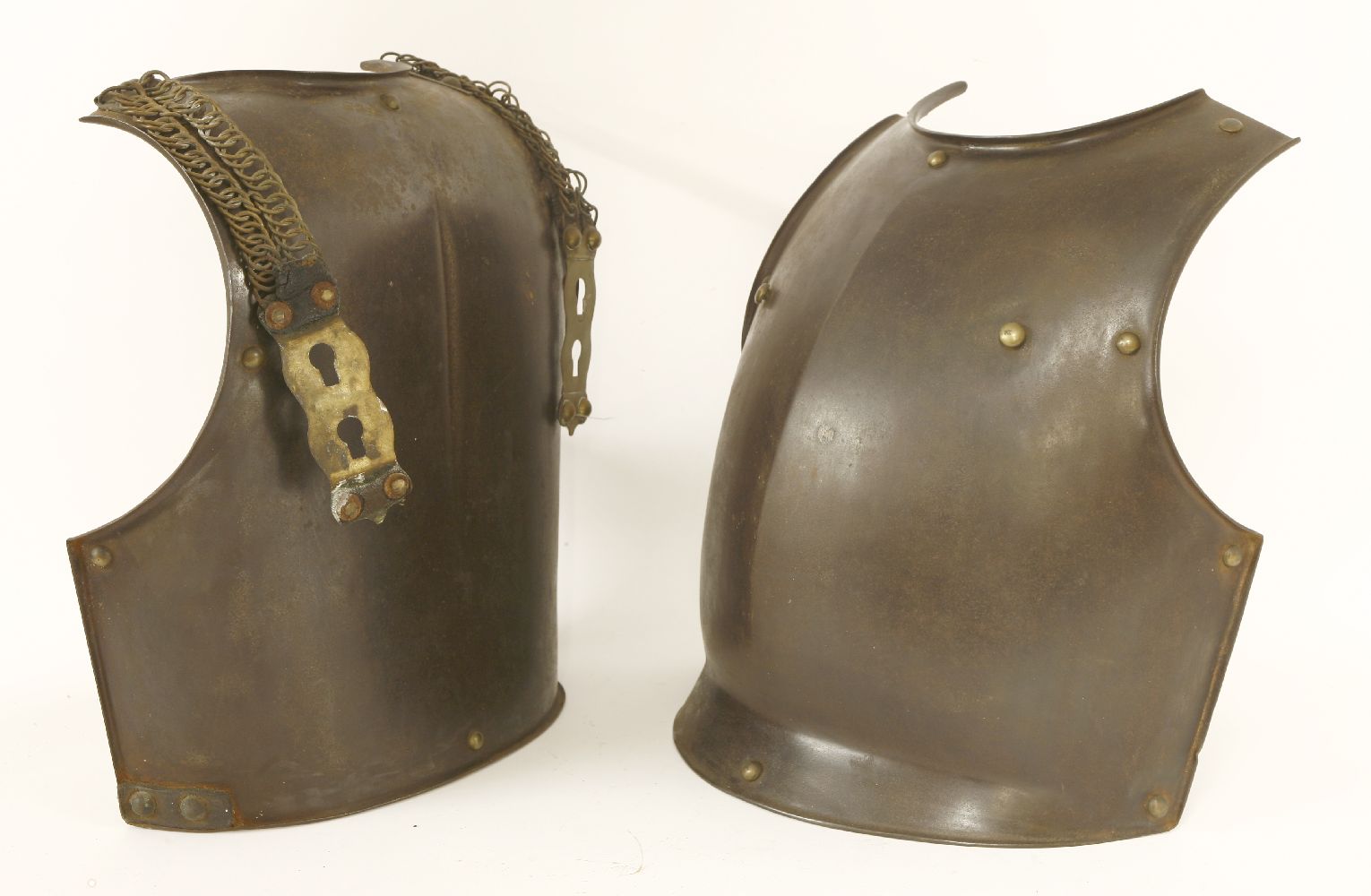 An armour breast and backplate, 18th century, probably English, with chain shoulder straps,44cm high - Image 2 of 3