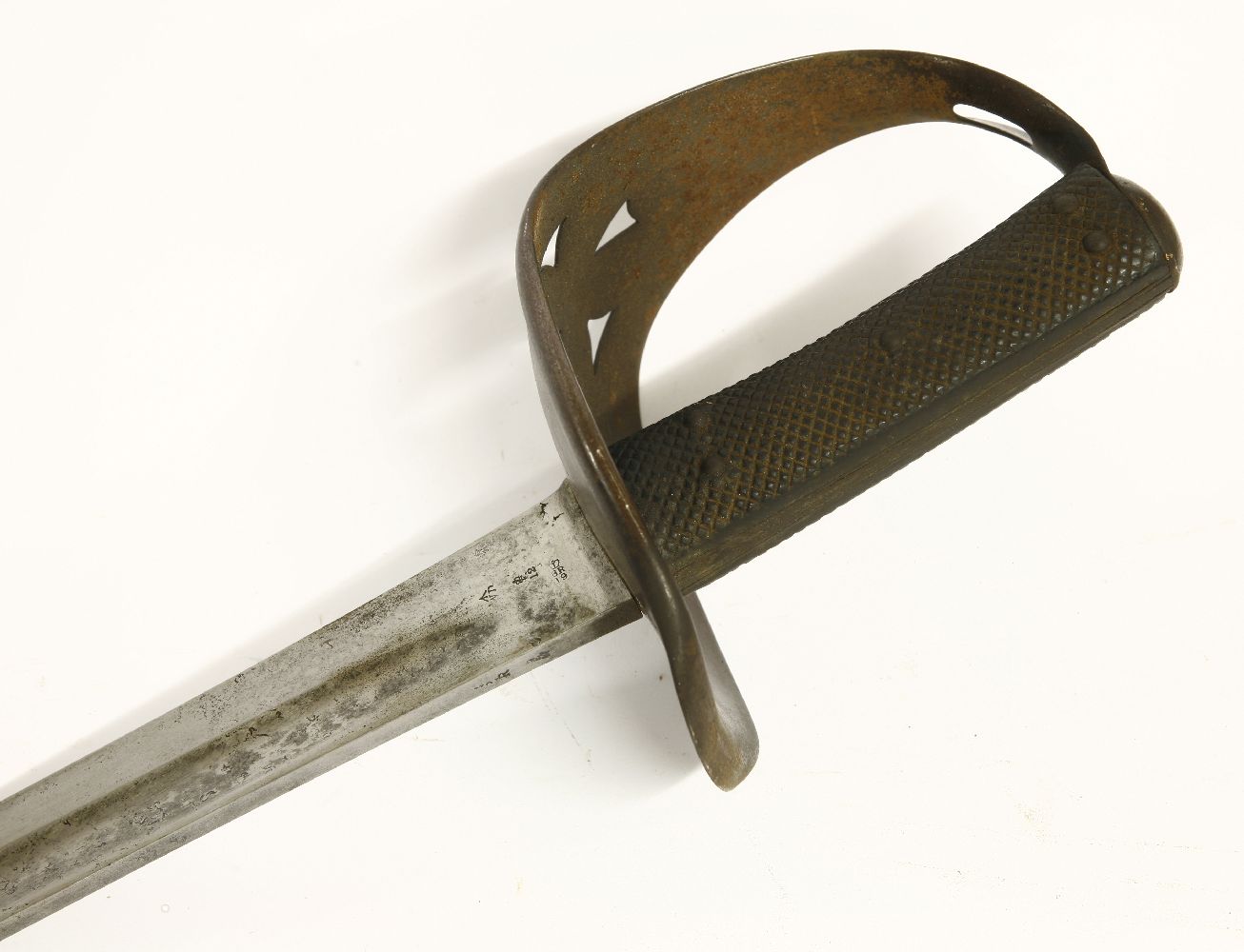 A 1882 pattern British cavalry trooper's sword with metal scabbard, bowl guard pierced with a - Image 3 of 3