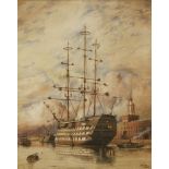 William Edward Atkins (1842-1910) HMS 'VICTORY' DRESSED FOR CHRISTMAS DAY Signed l.l., watercolour