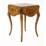 A French kingwood and marquetry centre table,19th century, the square top with four shaped drop