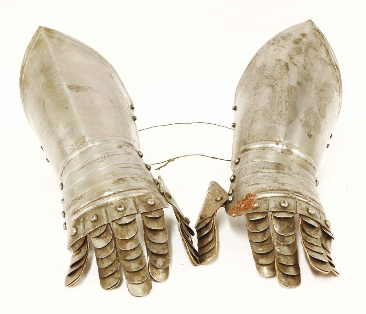 A pair of armour gauntlets, with articulated fingers,37cm long (2)