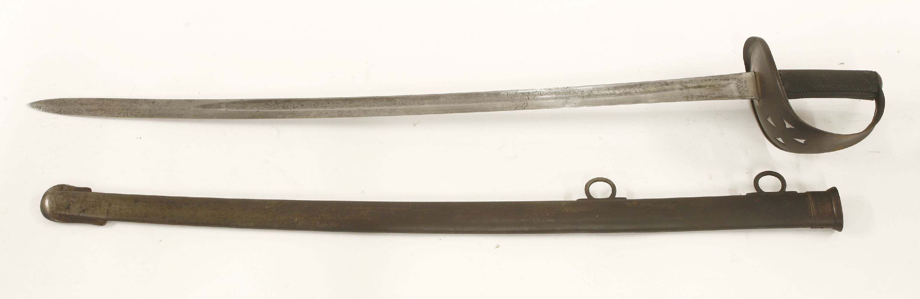 A 1882 pattern British cavalry trooper's sword with metal scabbard, bowl guard pierced with a - Image 2 of 3