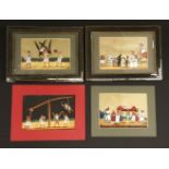 Four South Indian paintings on mica,mid-19th century, hook swinging and three religious ceremonies,
