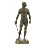 Oscar Bodin (1868-1940),'The Fencer', bronze, with cast signed to the base and on marble plinth,51cm