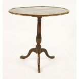 A George III decorated tripod table, the oval top painted with a scene of a fox stealing a gander,