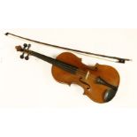 A violin, 19th century, labelled 'Sebastien Miremont, Mirecourt 1810', orange-brown colour with a