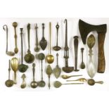 A collection of Middle Eastern metal ware cutlery and implements,16th century and later, including